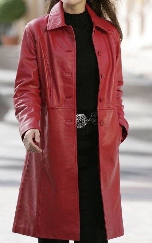 Red Leather Women's Plus Size Leather Swing Coats Leather
