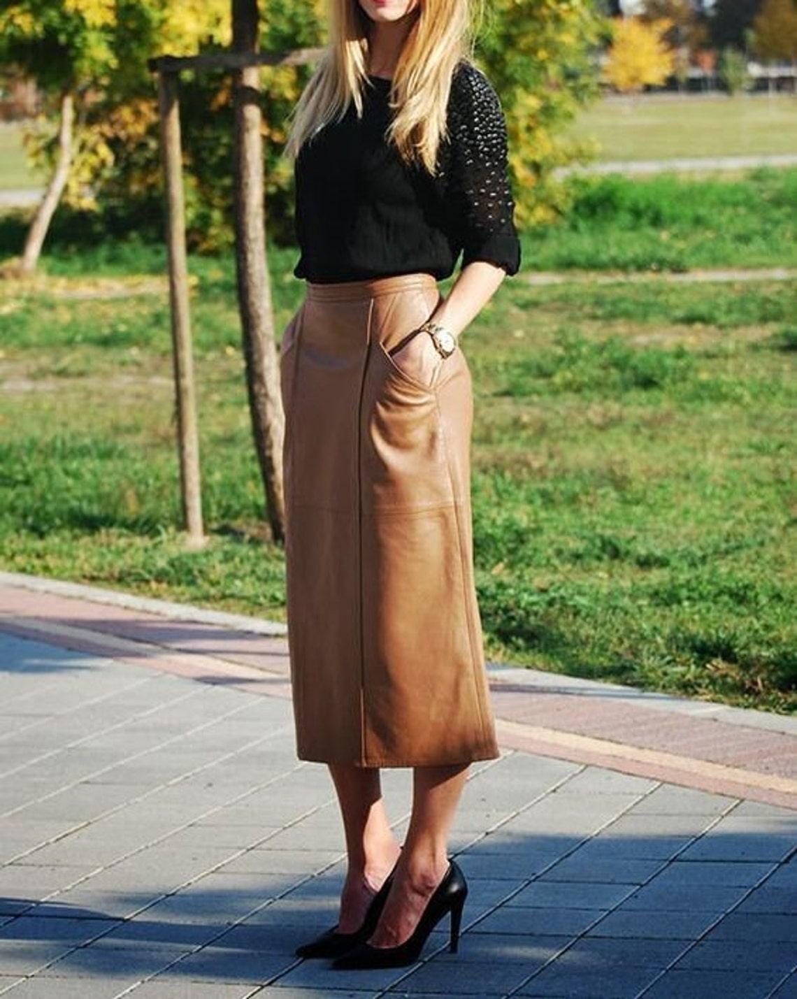 Handmade Leather Skirt, Vintage Leather Skirt, Women's Leather Skirt