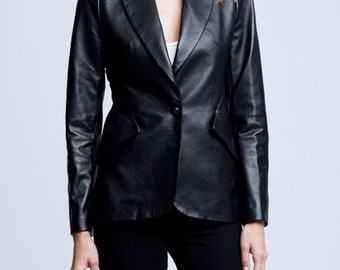 Customize leather blazer, Women's leather blazer, leather blazer women, black leather blazer, fitted leather blazer women, formal blazer