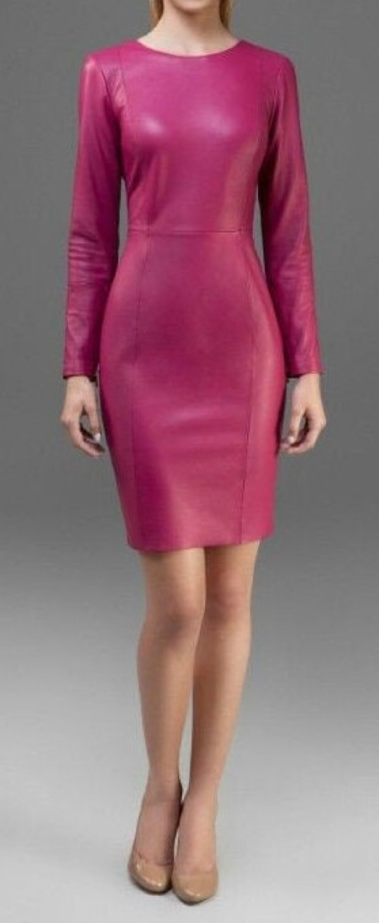 Hot Pink Leather Dress Women S Leather Dress Midi Etsy