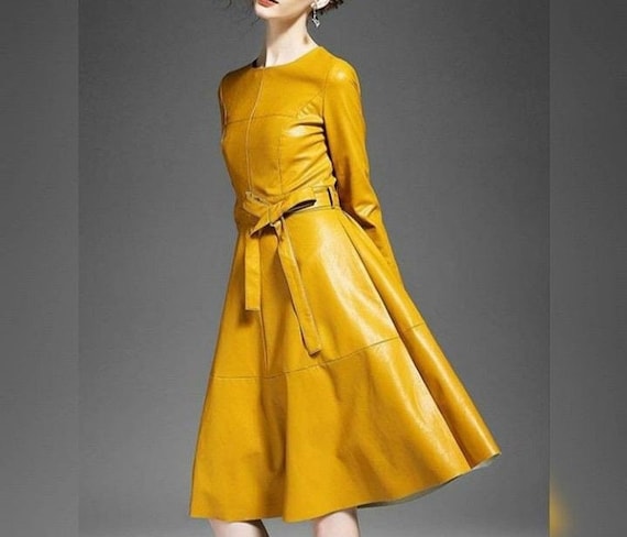 Handmade Women's Leather Dress, Midi Leather Dress, Leather Cocktail Dress, Yellow Leather Dress, Cocktail Midi Dress, Flare Leather Dresses - Etsy Israel Handmade Women's Leather Dress, Midi Leather Dress, Leather Cocktail Dress, Yellow Leather Dress, Cocktail Midi Dress, Flare Leather Dresses - Etsy Israel