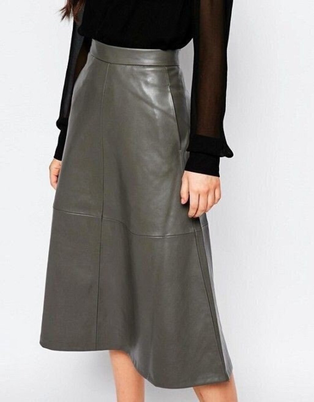 Handmade Women's Leather Skirt, Flare Leather Skirt, Long Leather Skirt — free download