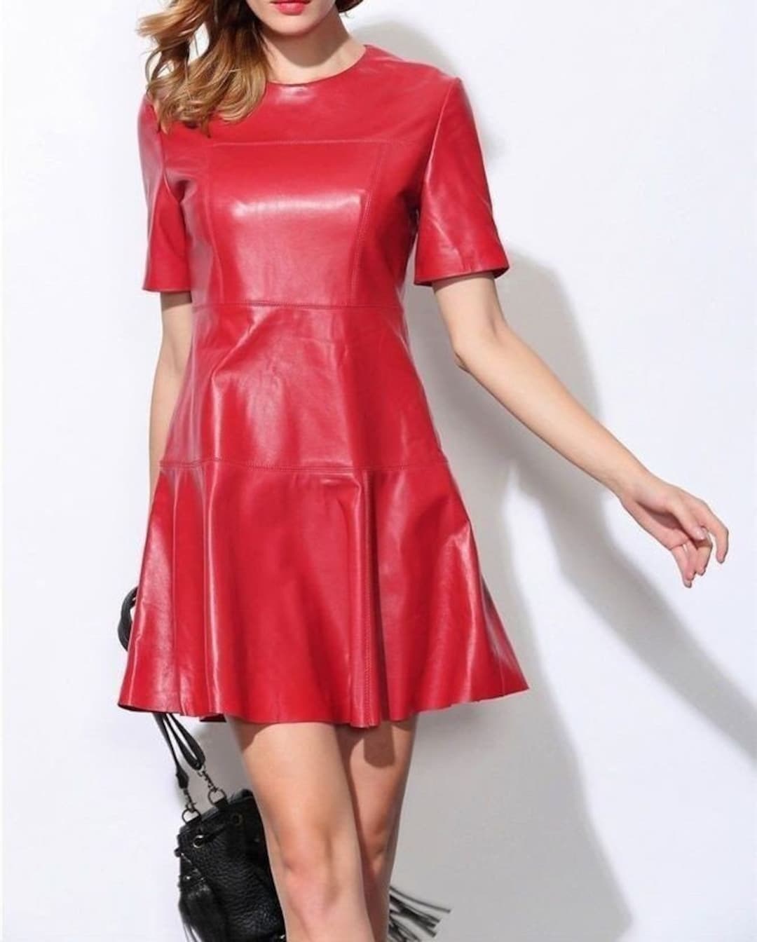 strapless open back dress Red Fitted Leather Dress