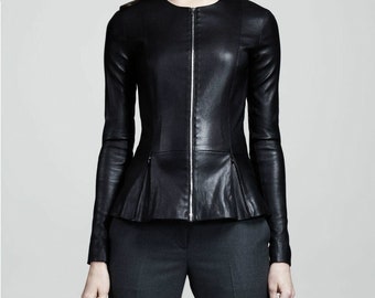 Handmade Women's Black leather jacket, lambskin sheepskin biker motorcycle jackets,
