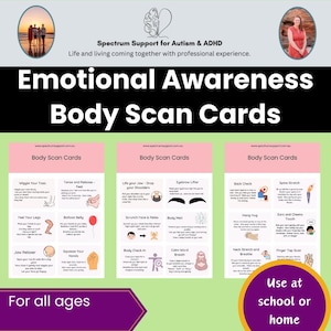 Body Scan Cards Emotionale Regulierung und Bewusstseinszonen der Regulierungsaktivität Achtsamkeitstherapie Handout Therapeut beruhigende Ecke