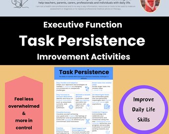 Executive Function Task Persistence Cheat Sheet: ADHD Autism Therapy (Digital Download)