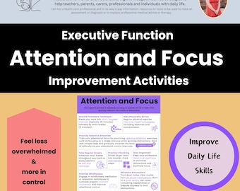 ADHD Executive Function Attention and Focus Cheat Sheet: Therapy and School Coping Tools