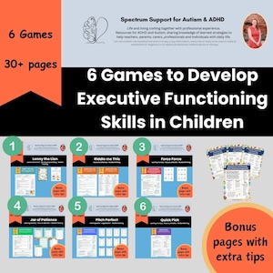 以下が含まれることがあります： 実行機能を開発するのに役立つ、印刷可能なゲーム6つのセット。ゲームのタイトルは、「レニー・ザ・ライオン」、「リドル・ミー・ディス」、「フォース・フォース」、「ジャー・オブ・ペイシェンス」、「ピッチ・パーフェクト」、「クイック・ピック」。ゲームはカラフルで、イラストが描かれています。このセットには、追加のヒントを記載したボーナスページも含まれています。