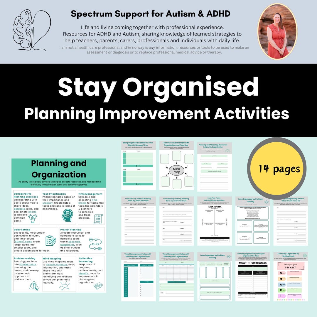Organisation Executive Functioning Help Activities: ADHD & Autism ...