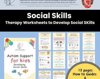 Folhas de exercícios de terapia de habilidades sociais para autismo: habilidades de amizade (download digital)