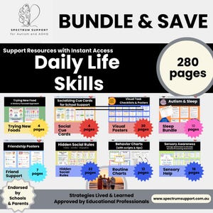 Autism ADHD Daily Life Skills Coaching Kit: Routine Charts, Coping Checklists (PDF Download
