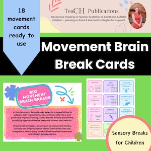 Cartões de intervalo de movimento Autismo TDAH Cartões de intervalo para o cérebro Cartões para impressão Cartões de exercícios para crianças Cartões de condicionamento físico perfeitos para educação física em casa