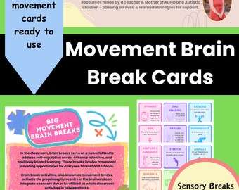 Bewegingsonderbrekingskaarten: autisme, ADHD, sensorische regulatie (afdrukbaar)
