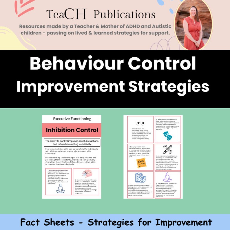 Pu&ograve; includere: Un'infografica verde e bianca con il titolo "Strategie di Miglioramento del Controllo del Comportamento" e il sottotitolo "Funzionamento Esecutivo: Controllo dell'Inibizione". L'infografica spiega la capacit&agrave; di controllare gli impulsi, resistere alle distrazioni e astenersi dall'agire impulsivamente. Include anche un elenco di strategie per migliorare il controllo dell'inibizione.