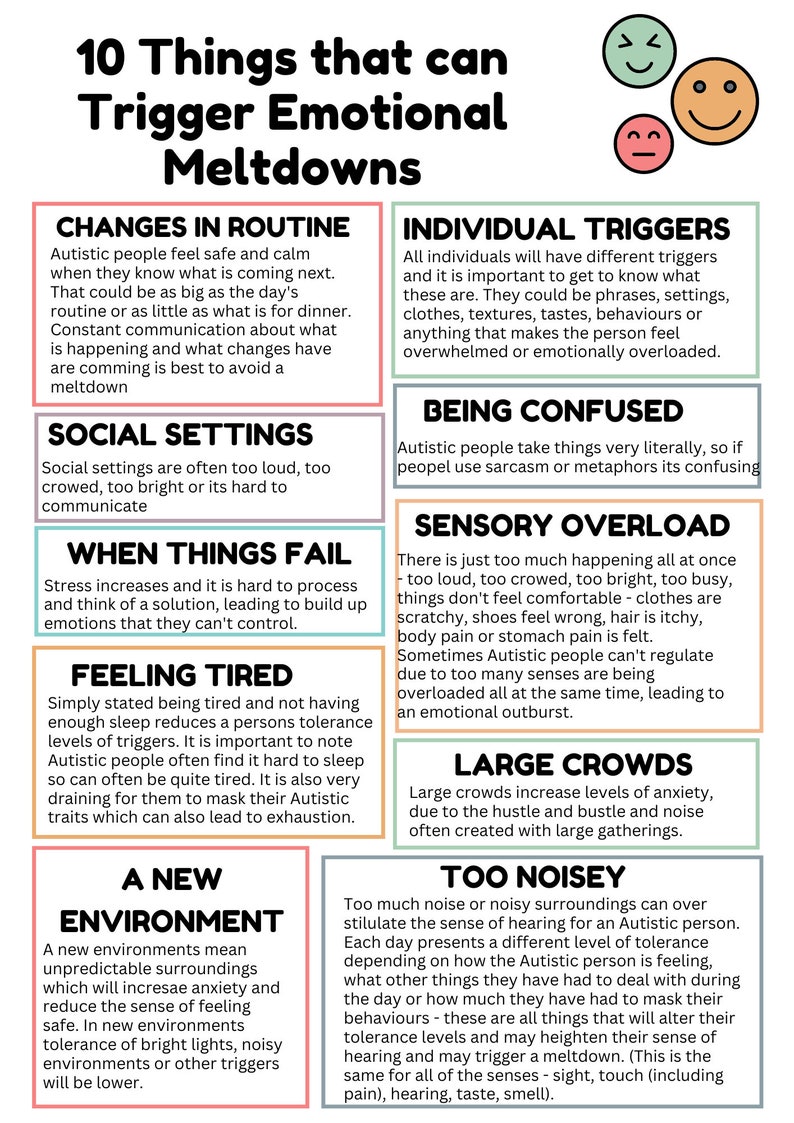 Autistic Rage Autism Meltdown Triggers Resource: Emotional Support Poster (instant ...