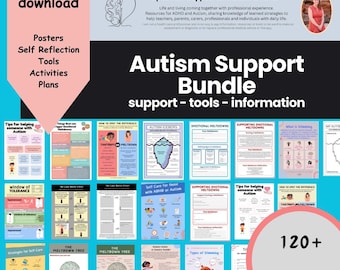 Autism Support Bundle - Therapy Worksheets, Posters, Infographics and more - all providing information about Autism Awareness & how to help