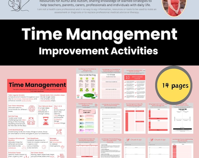 Time Management Therapy Worksheets Activities: ADHD & Autism Support ...