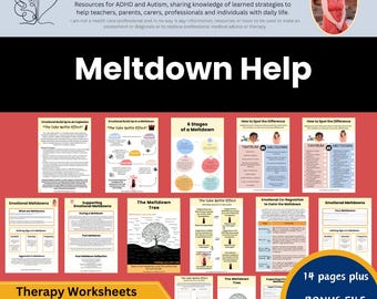 Meltdowns and Emotional Regulation Support for ADHD Help Autism Spectrum ADHD Parenting Coping Tools Therapy Worksheets Tips for Teachers