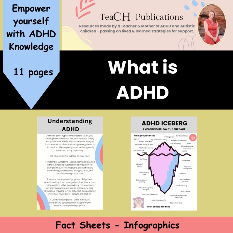 ADHD Eisberg und Infografik Handouts für die Gruppentherapie Anpassungen für Unterstützung
