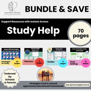 ADHD Autism Study Resources Learning Styles Planner Guide Daily Life Skills Back to School Homeschool Support Inclusive Classroom Teacher
