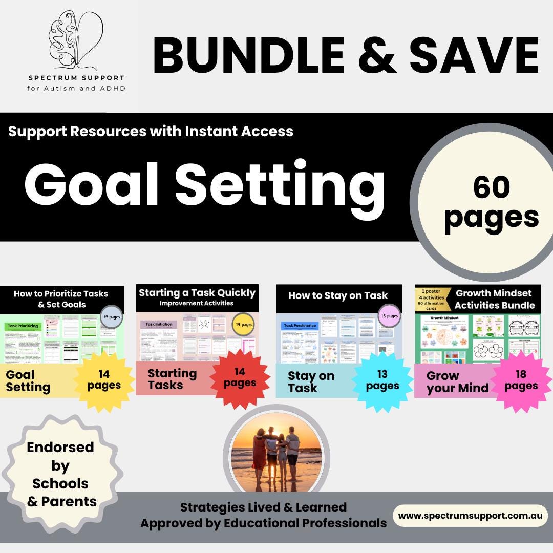 Asd Goals ADHD Autism Goal Setting Worksheets: Growth Mindset Planner (PDF ...