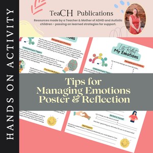 Manejo de emociones Póster de manejo del estrés Herramienta de autoayuda Recurso de asesoramiento Coaching para TDAH Autorregulación Terapia cognitivo conductual Tarjeta de afrontamiento de la ansiedad