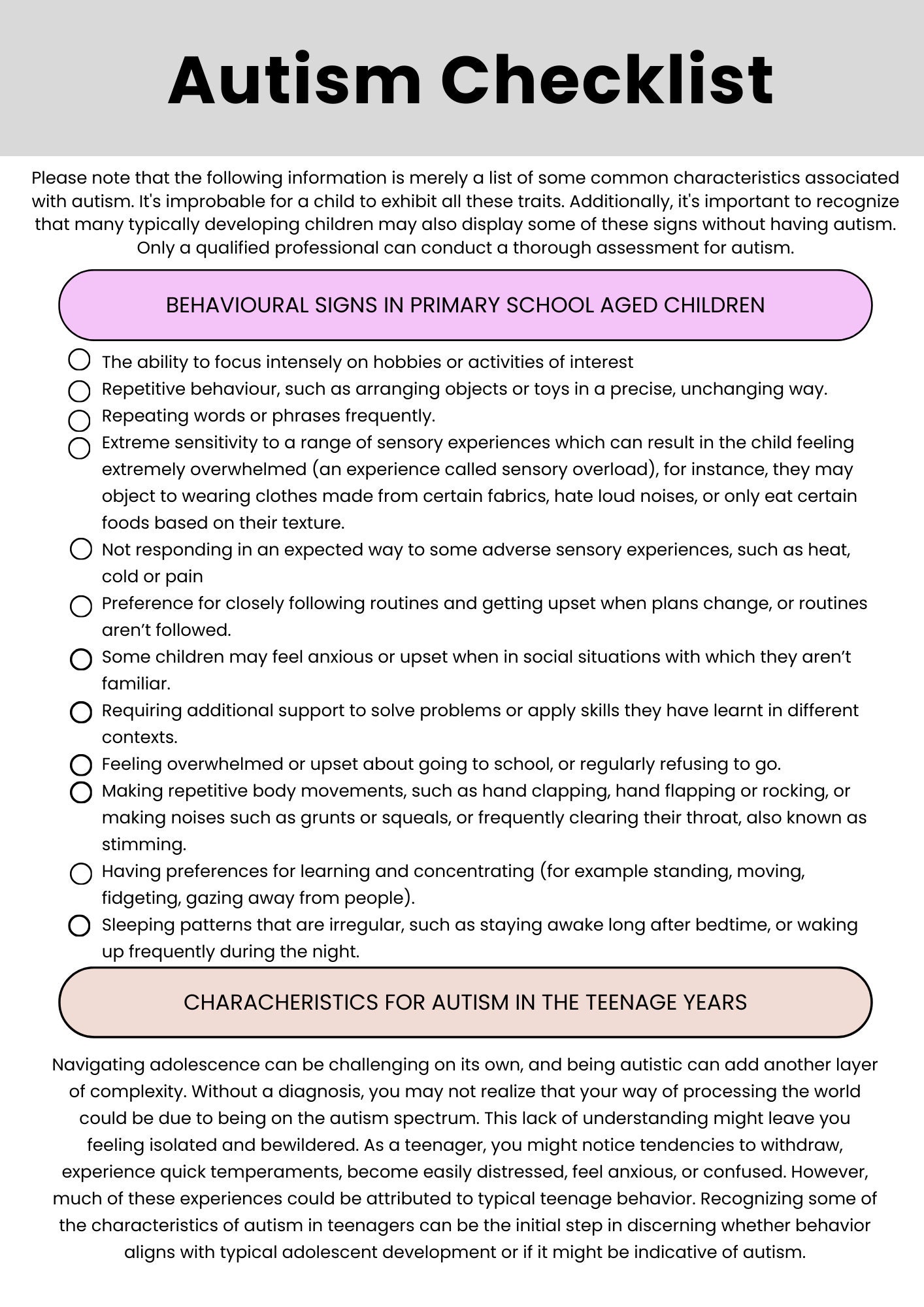 Autism Symptoms In Adults Checklist