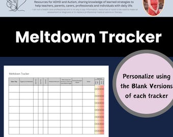 ADHD Autism Meltdown Tracker: Behavior Support Kit (Digital Download)