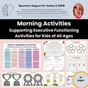 以下が含まれることがあります： 自閉症とADHDを持つ子供たちの遂行機能をサポートするための印刷可能なリソース。このリソースには、週ごとの朝の活動、友情の金曜日、火曜日のタスクカード、水曜日の勝利カード、木曜日の試み、カエルの食べ方、カエルの食べ方など、あらゆる年齢の子供たちのための16ページの活動が含まれています。