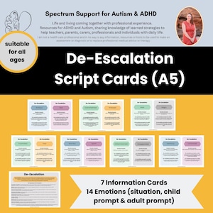 De-escalatiescriptkaarten - Autismespectrumondersteuning voor ADHD Speciaal onderwijs Uitvoerende functie Hulp gezinstherapie Schoolpsycholoog