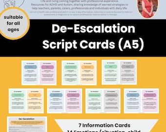De-escalation Script Cards - Autism Spectrum Support for ADHD Special Education Executive Function Help Family Therapy School Psychologist