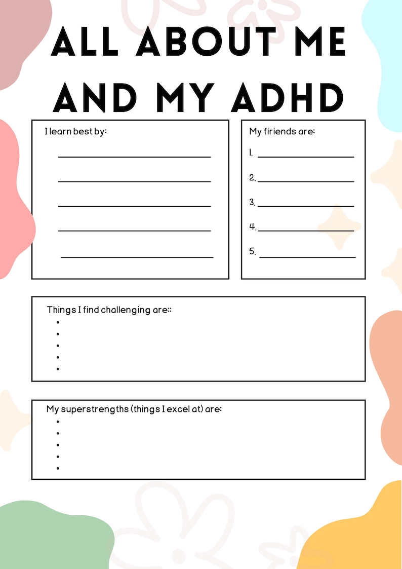 ADHD Supporting Me & My ADHD Planner Printable, Special Needs Child, ADHD Child Worksheet