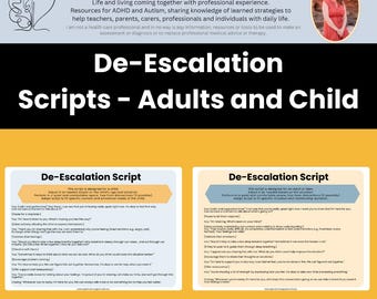 De-escalation Script Guide: Emotional Regulation, Calming Corner (PDF Downloadable A4 Prints)