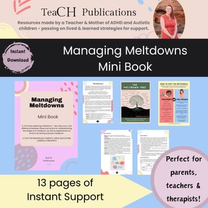 Meltdown Managment Book Emotional Regulation Therapy Worksheets Autism Spectrum Support for ADHD Parent Help Coping Tool Teacher Resource