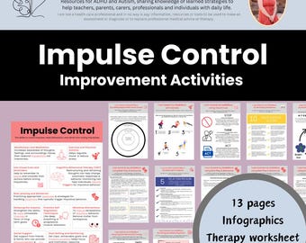 Executive Functioning Activities Impulse Control Therapy Worksheets Help Workbook Teacher Resources Child Adult ADHD Support Autism Spectrum