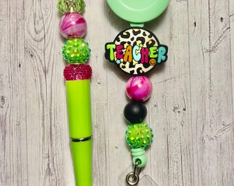 Conjunto de bolígrafo y portacredenciales con cuentas de leopardo "Maestro"