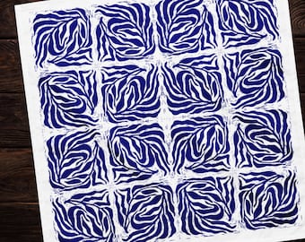 Fern Whorls — Cobalt Blue Silhouette on White | Bandana | Altar Cloth | Headband | Original Art | Block Print Style