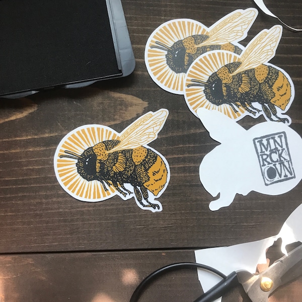 Sacred Saint Bumblebee Sticker | Original Art | Waterproof Matte Vinyl Stickers | Sacred Pollinators Series