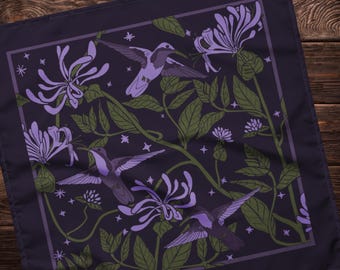 Hummingbirds and Honeysuckle in the Twilight — Bandana | Purse Scarf | Altar Cloth | Headband | Original Art