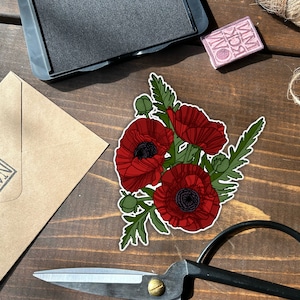 Poppy Bouquet Sticker-Red | Original Art | Waterproof Vinyl Stickers | Oriental Poppies Collection