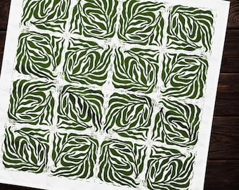 Fern Whorls — Green Silhouette on White | Bandana | Altar Cloth | Headband | Original Art | Block Print Style