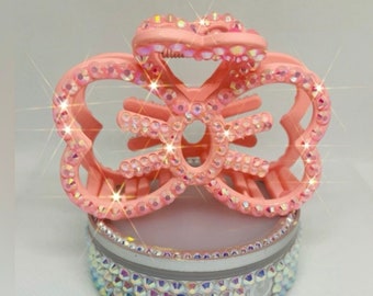 Bling Pink Bow Hair Claw Clip