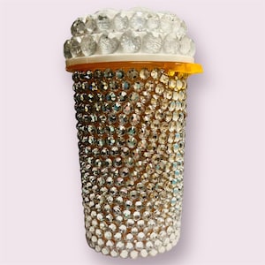 Bedazzled Silver White Rhinestones Beaded Pill/Stash Bling Medicine Bottle Storage Container Jar Jumbo