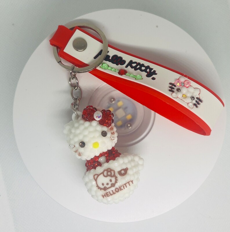 Rhinestone Hello Kitty Keychain - Red & White Sanrio Wristlet Strap - Etsy
