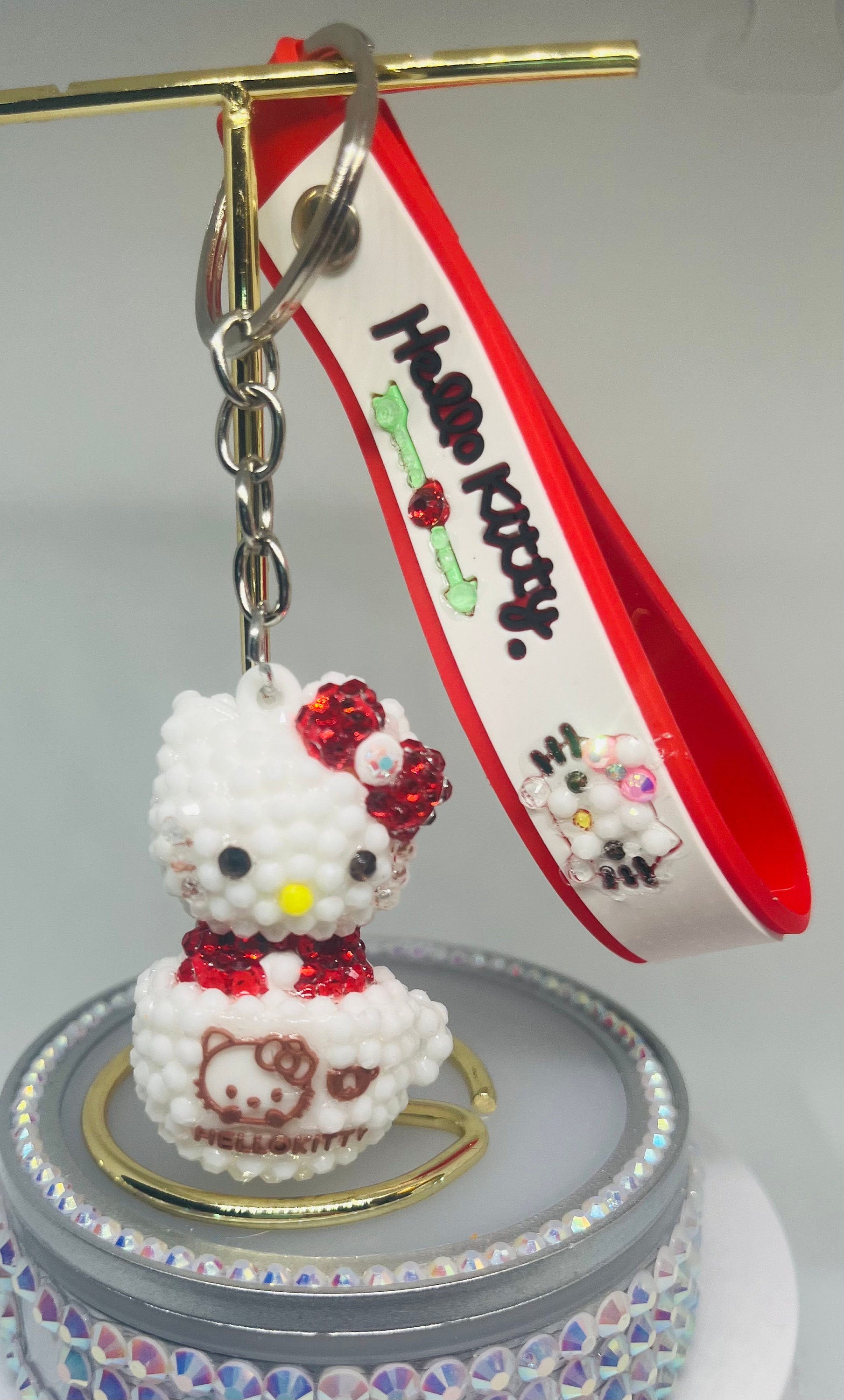 Rhinestone Hello Kitty Keychain - Red & White Sanrio Wristlet Strap - Etsy