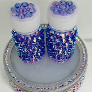Purple Iridescent Mini Bedazzled Rhinestones Bling Pill Medicine Stash Bottle Storage Container Jars (Set of 2)
