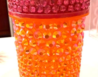 Bedazzled Felroze oranje strassteentjes pil/stash medicijnfles opslagcontainer groot