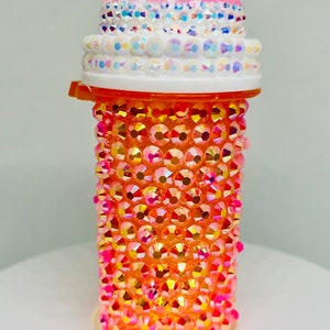 Bedazzled Pink White Rhinestones Bling Pill/Medicine Stash Bottle Storage Container Travel Small