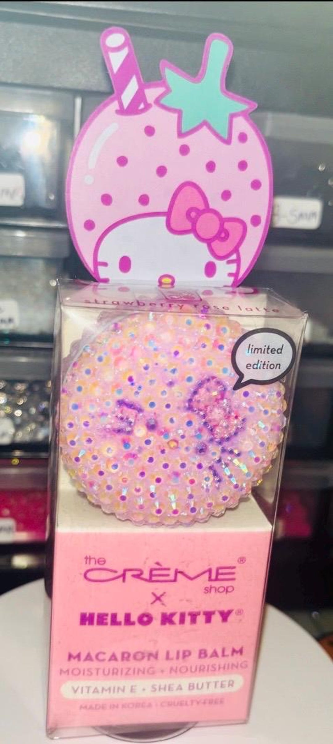 Hello Kitty Macaron Lip Balm: Strawberry Rose Latte, Bedazzled