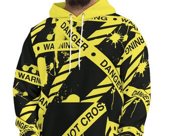 Caution Zone, Unique Caution Tape Hoodie For Men and Women, Caution Tape Pattern Hoodie, Graphic Sweater, Urban Streetwear, Bold and Edgy